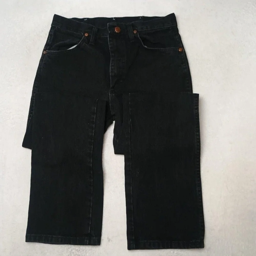 Wrangler Jeans Mens 29x30 Black Slim Cowboy Cut Straight Shadow Denim 936WBK